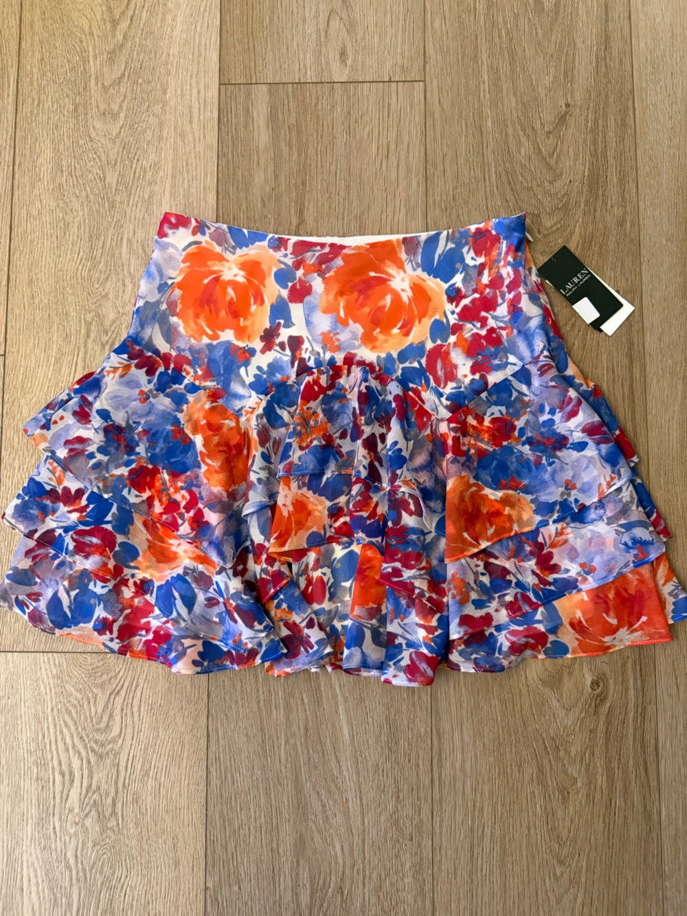 NWT Lauren Ralph Lauren Floral Ruffle Mini Skirt Size 8 Side Zip Lined